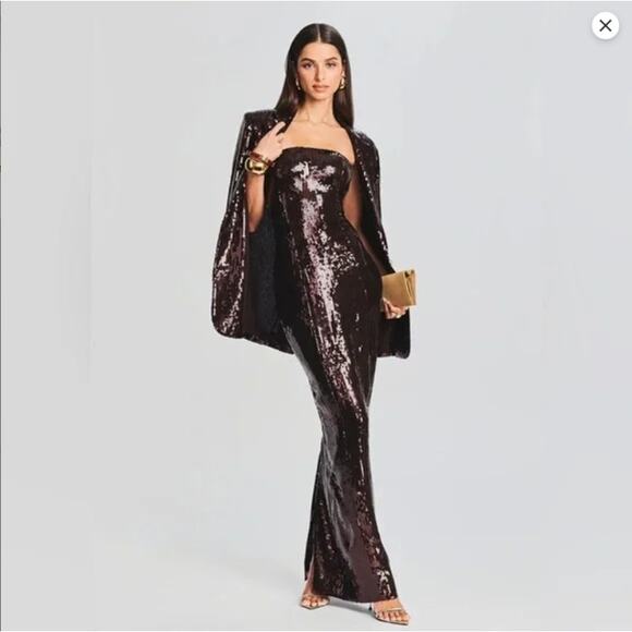 Elegant Sequin Maxi Dress - Brown - Picture 1 of 7